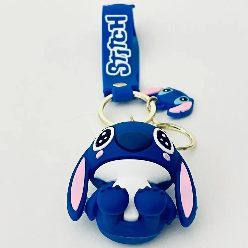 NWT Disney We love Stitch on Moped Blue Wristlet Key holder Keyring Keychain